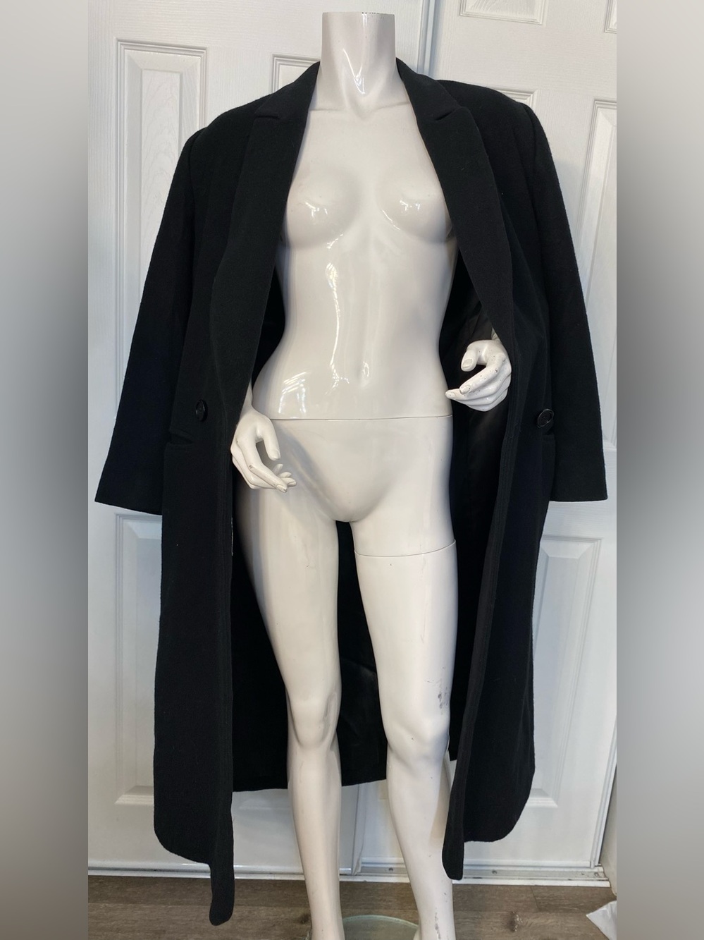💯Cashmere Classic Black Long Trench Coat – Minimal Tailored Overcoat